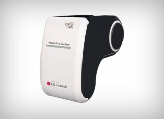 Dispozitivul UV care sanitizează balustradele scărilor rulante în timp ce sunt folosite Dispozitivul UV care sanitizează balustradele scărilor rulante